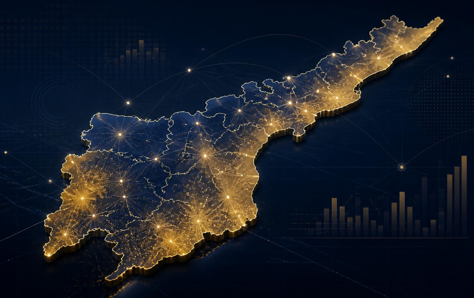 Data map of Andhra Pradesh showing districts, voter precincts, and campaign analytics